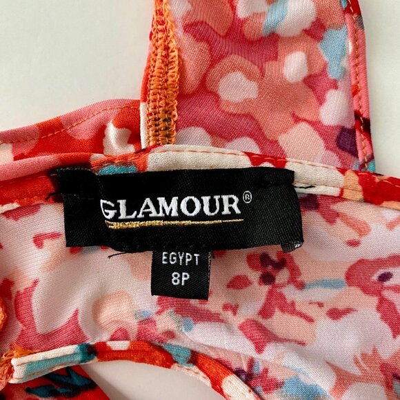 Glamour Floral Dress with Ruffle and Tie in Back Women's Size 8P NEW - Picture 8 of 10